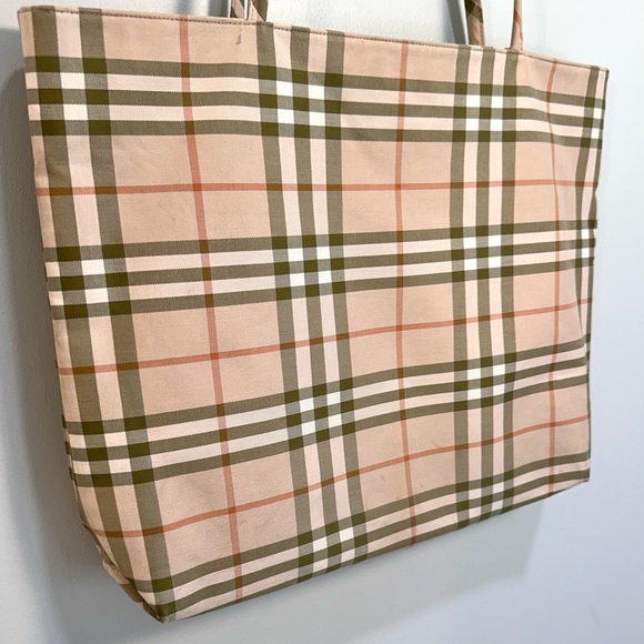 Burberry Signature Plaid Tote Check Fabric Green Orange - Picture 3 of 16